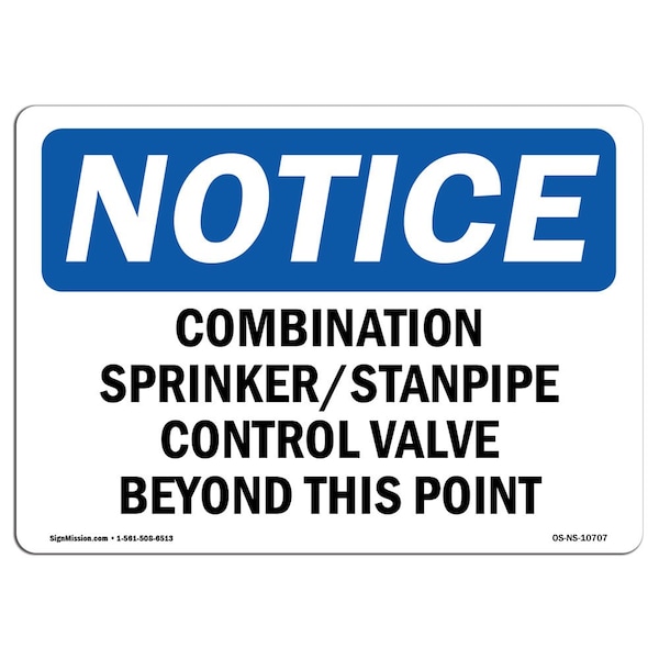 OSHA Notice Sign, 3.5" Height, Combination Sprinkler Standpipe Control Sign, Landscape, 10PK